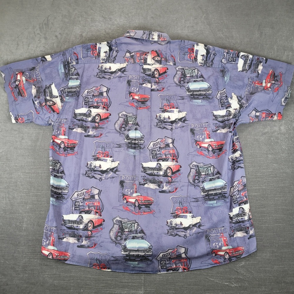 North River Mens Route 66 Classic Car Print Button Down Shirt Blue Short Sleeve - Picture 4 of 6
